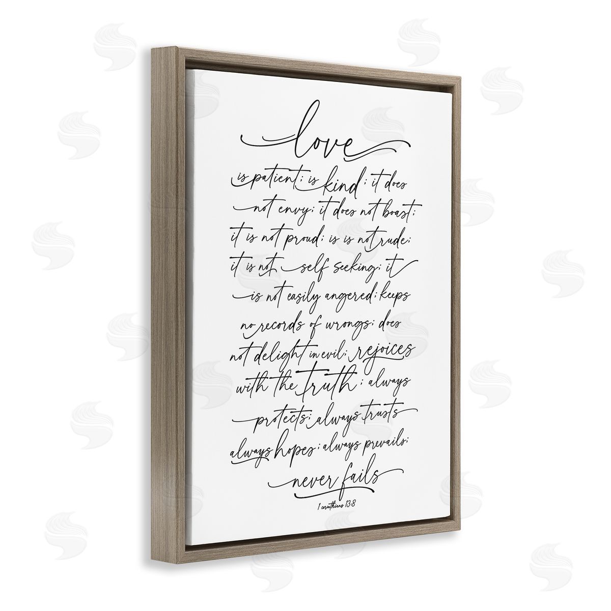 Lettered and Lined Heartfelt Love Is Quote Classy Cursive Typography Brown Floating Frame Canvas Wall Art Print