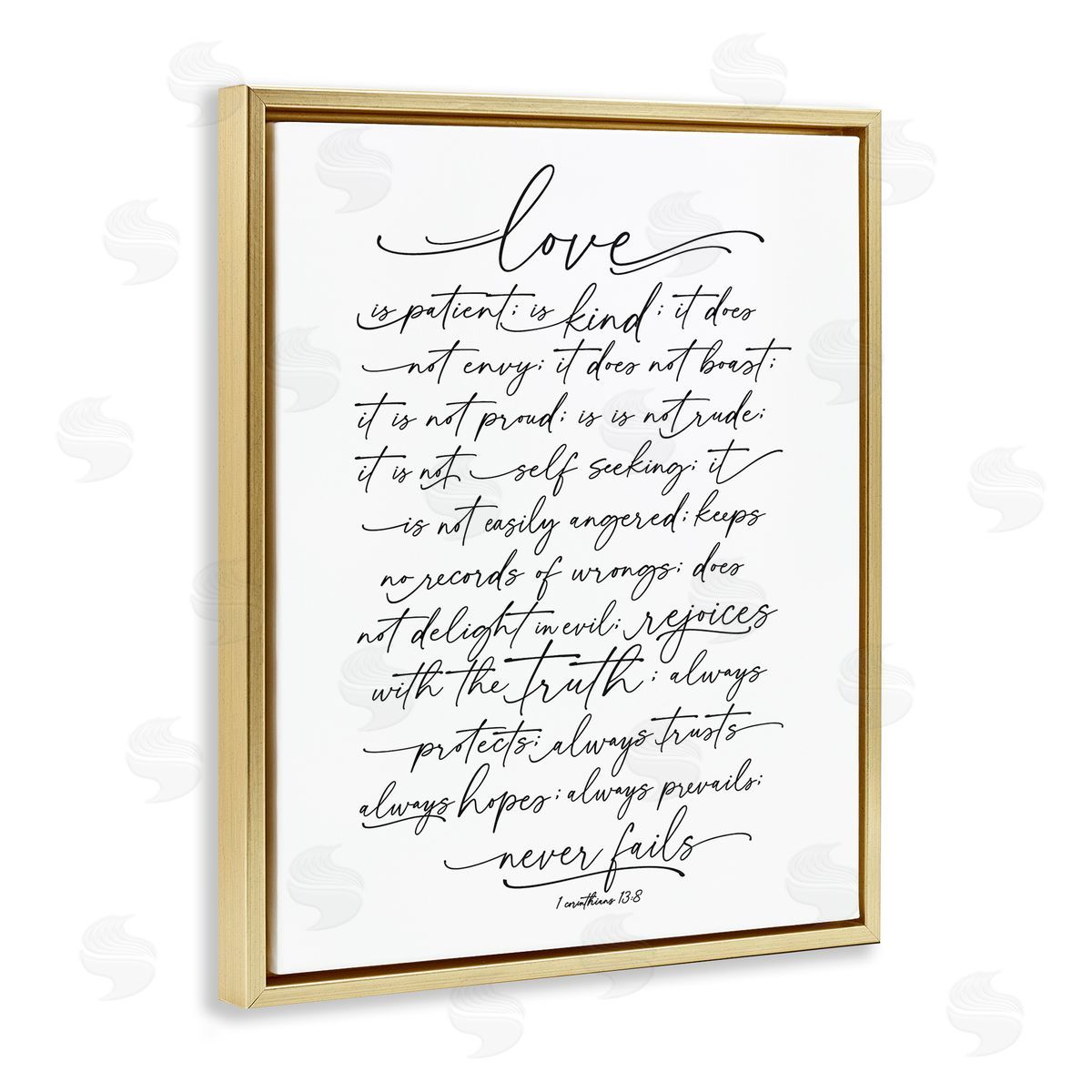 Lettered and Lined Heartfelt Love Is Quote Classy Cursive Typography Gold Floating Frame Canvas Wall Art Print