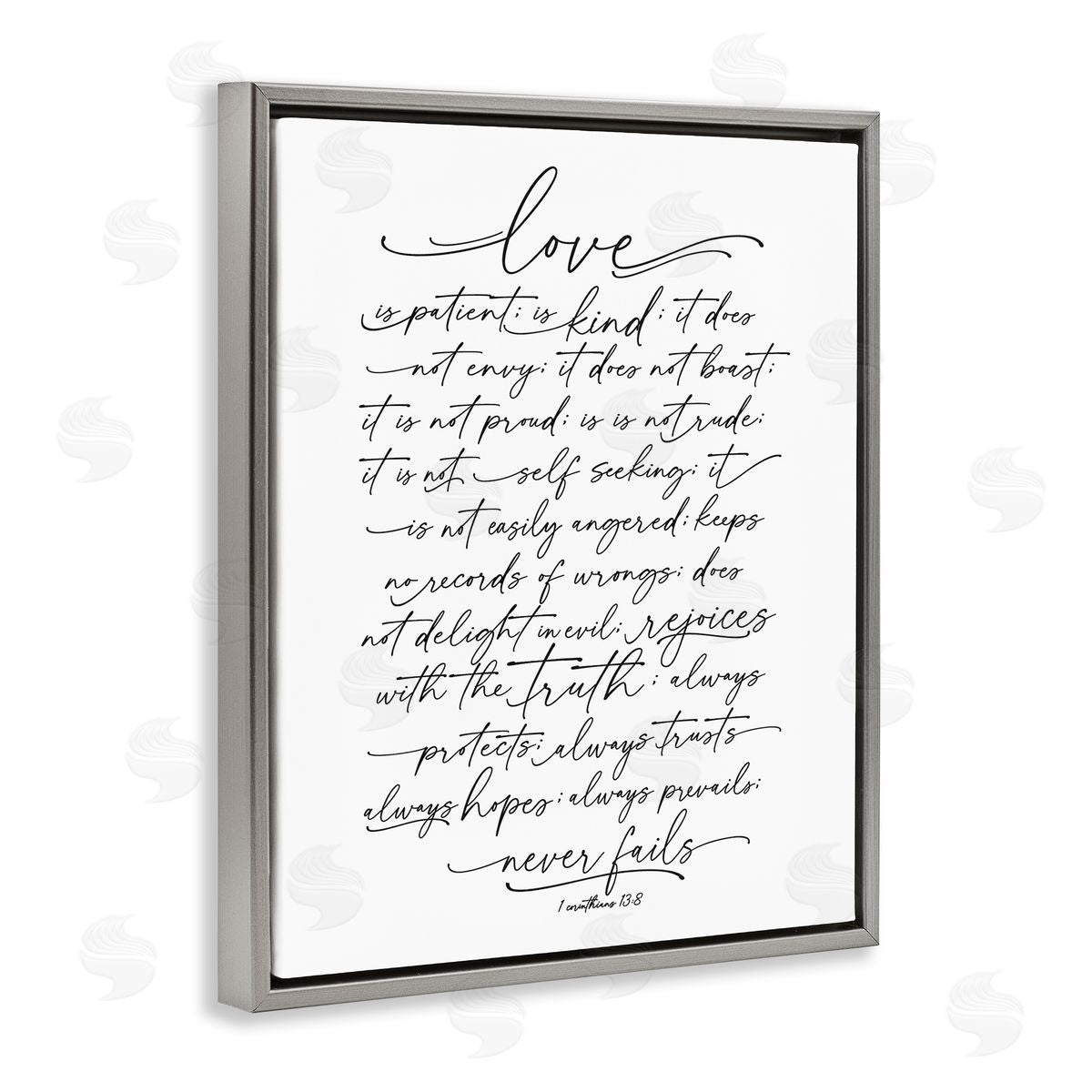 Lettered and Lined Heartfelt Love Is Quote Classy Cursive Typography Gray Floating Frame Canvas Wall Art Print