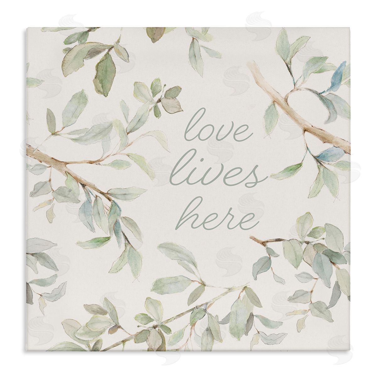Lanie Loreth Love Lives Here Cursive Botanical Branches Phrase Stretched Canvas Wall Art Print