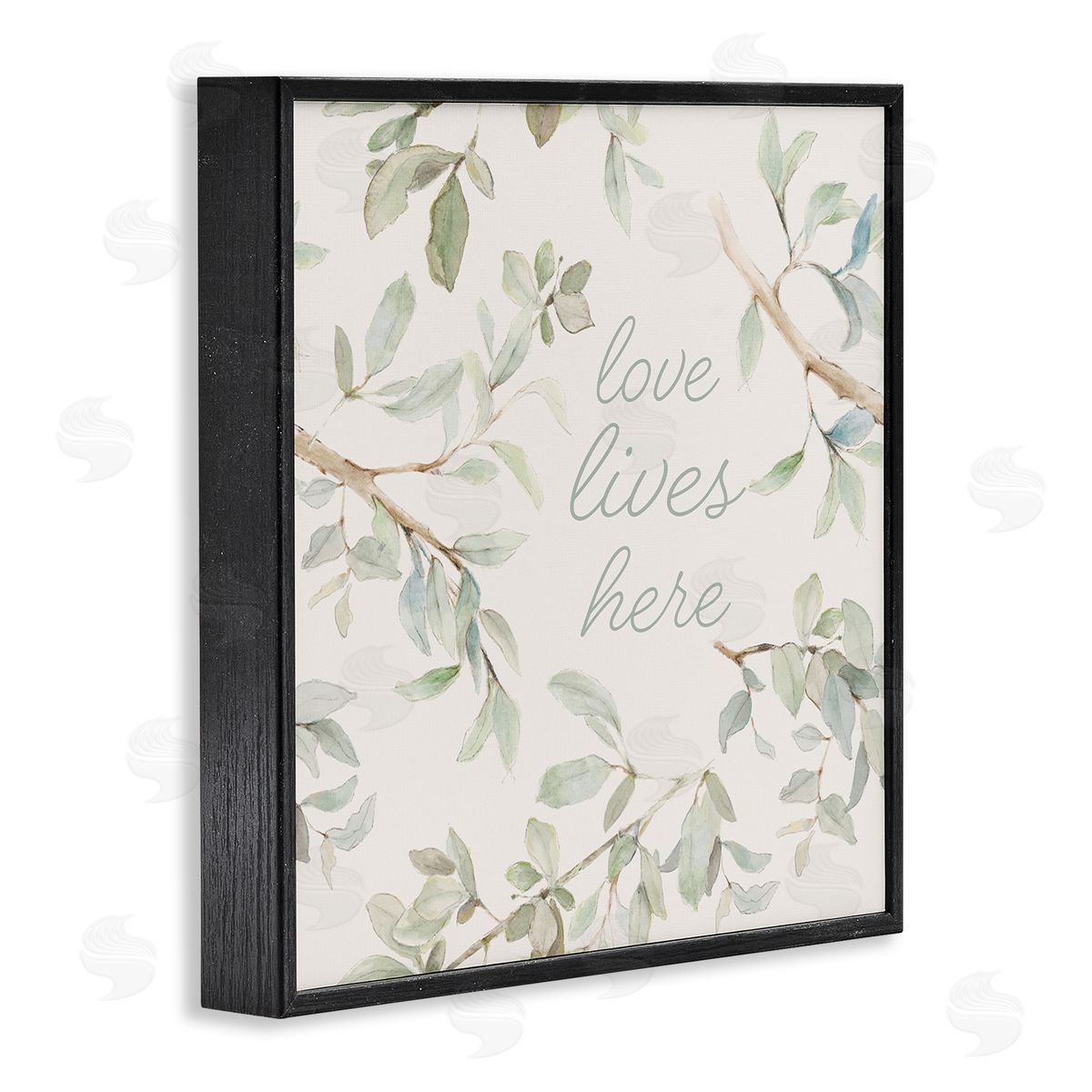 Lanie Loreth Love Lives Here Cursive Botanical Branches Phrase Black Framed Glicee Wall Art Print
