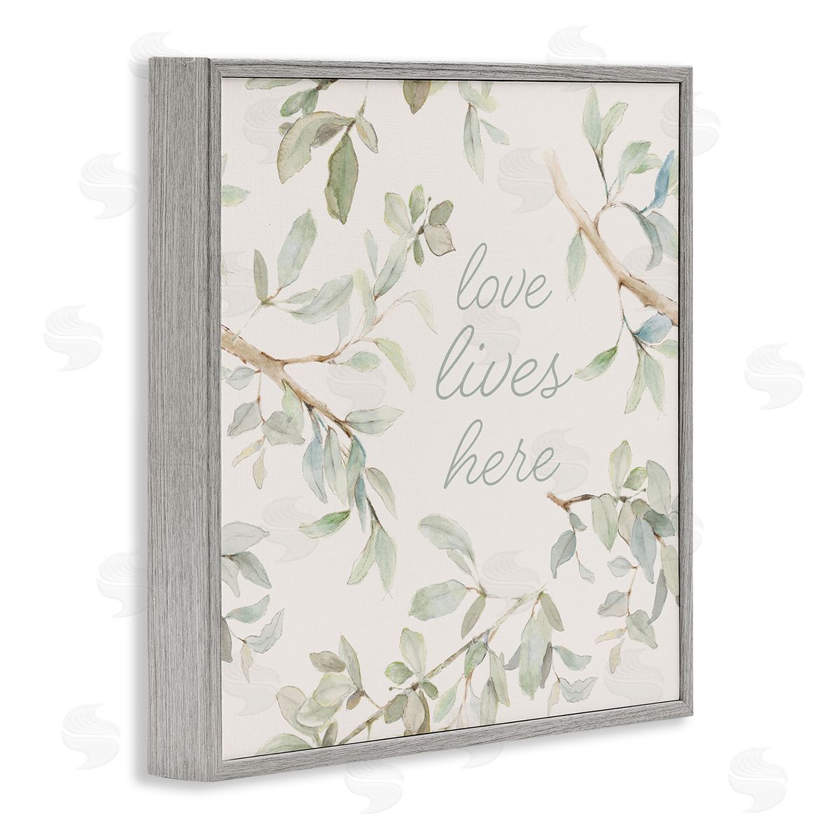 Lanie Loreth Love Lives Here Cursive Botanical Branches Phrase Gray Framed Glicee Wall Art Print