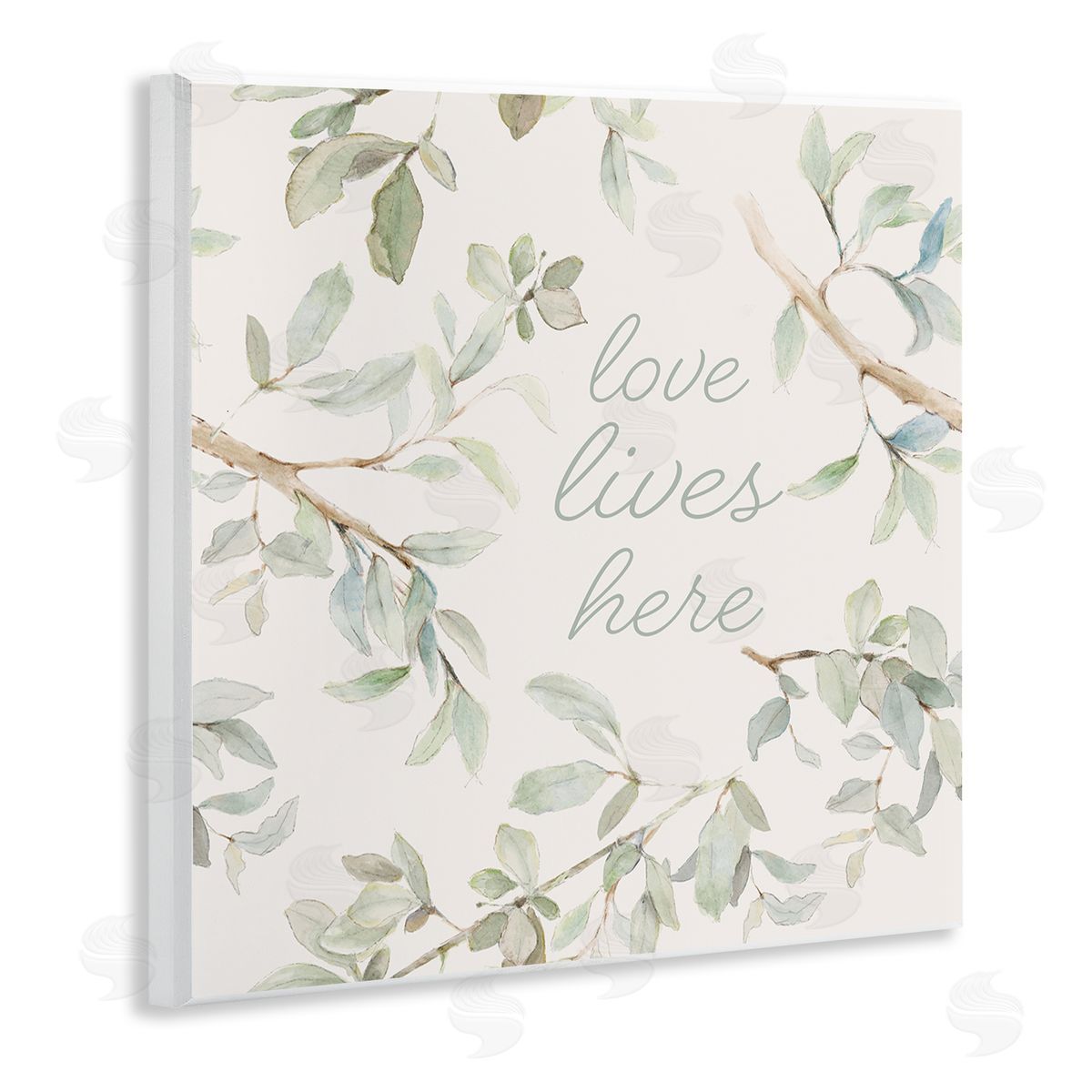 Lanie Loreth Love Lives Here Cursive Botanical Branches Phrase Wooden Wall Plaque Art Print