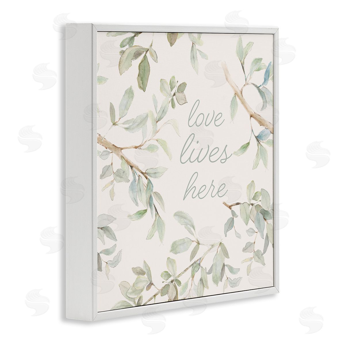 Lanie Loreth Love Lives Here Cursive Botanical Branches Phrase White Framed Glicee Wall Art Print