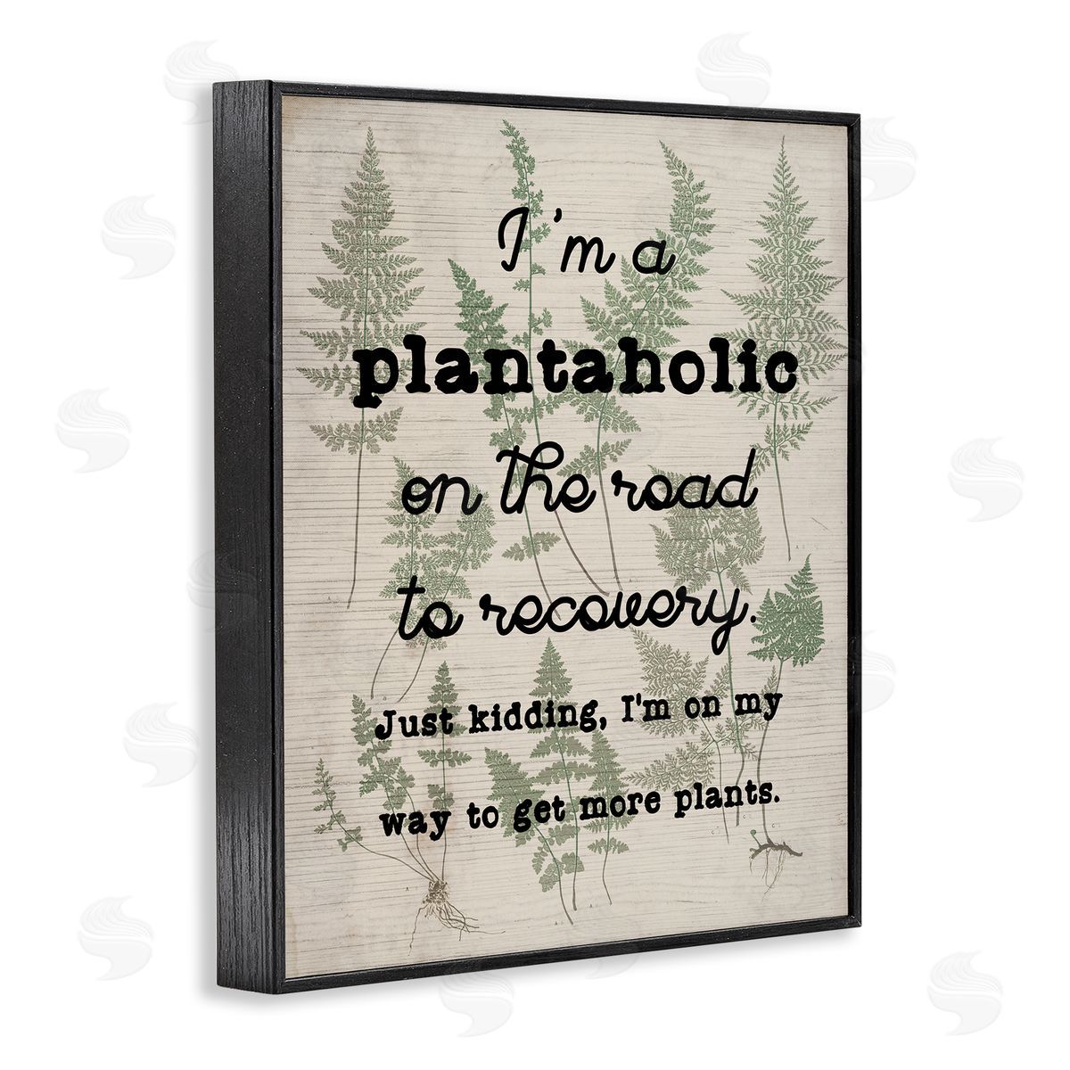 Stupell Studio Humorous Plantaholic Gardening Phrase Fern Plant Pattern Black Framed Giclee Wall Art Print