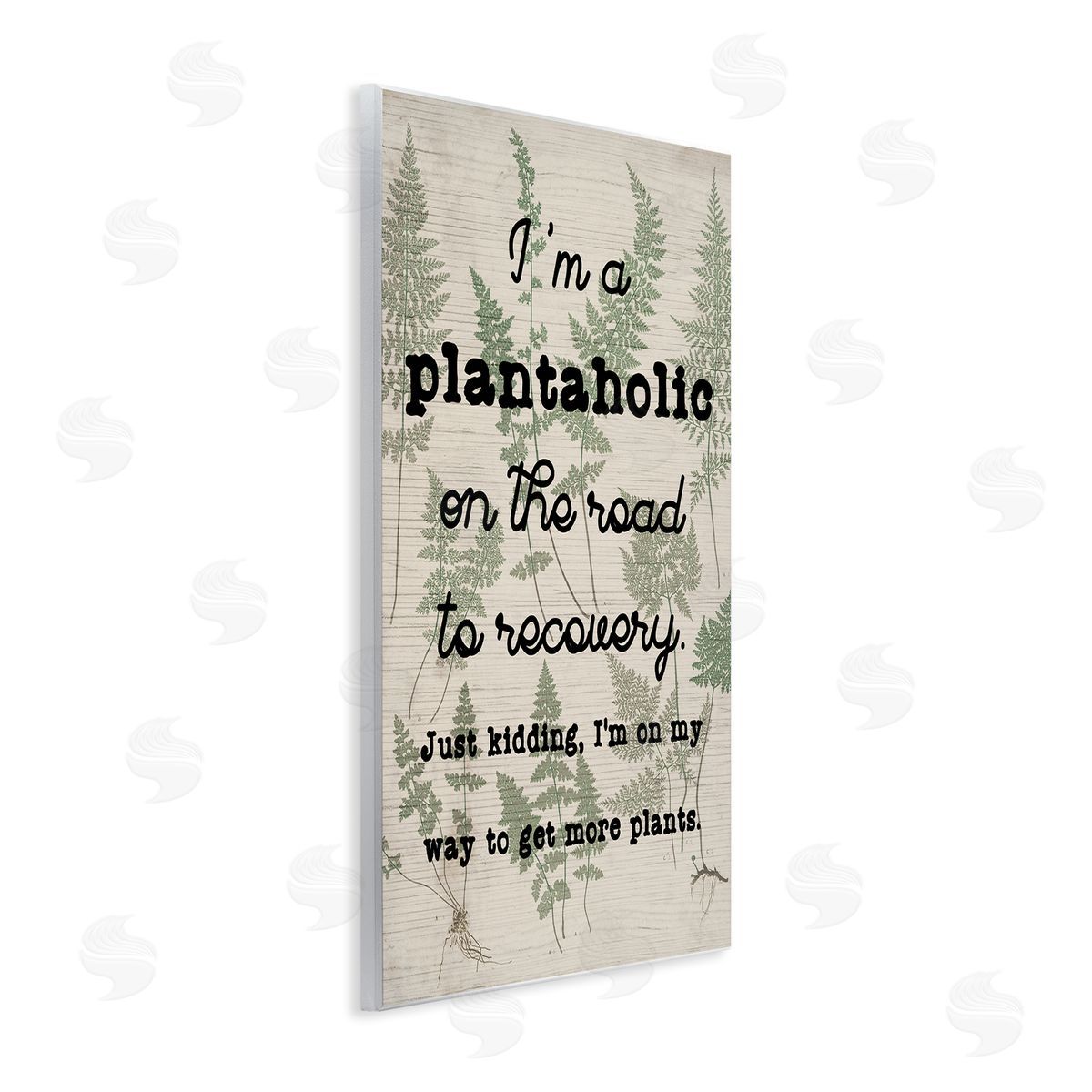 Stupell Studio Humorous Plantaholic Gardening Phrase Fern Plant Pattern Wall Plaque Art Print
