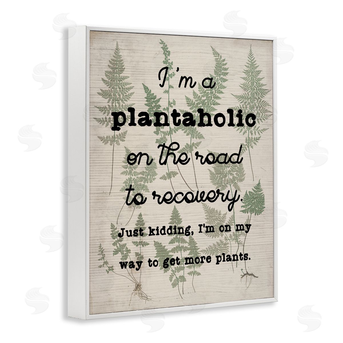 Stupell Studio Humorous Plantaholic Gardening Phrase Fern Plant Pattern White Framed Giclee Wall Art Print