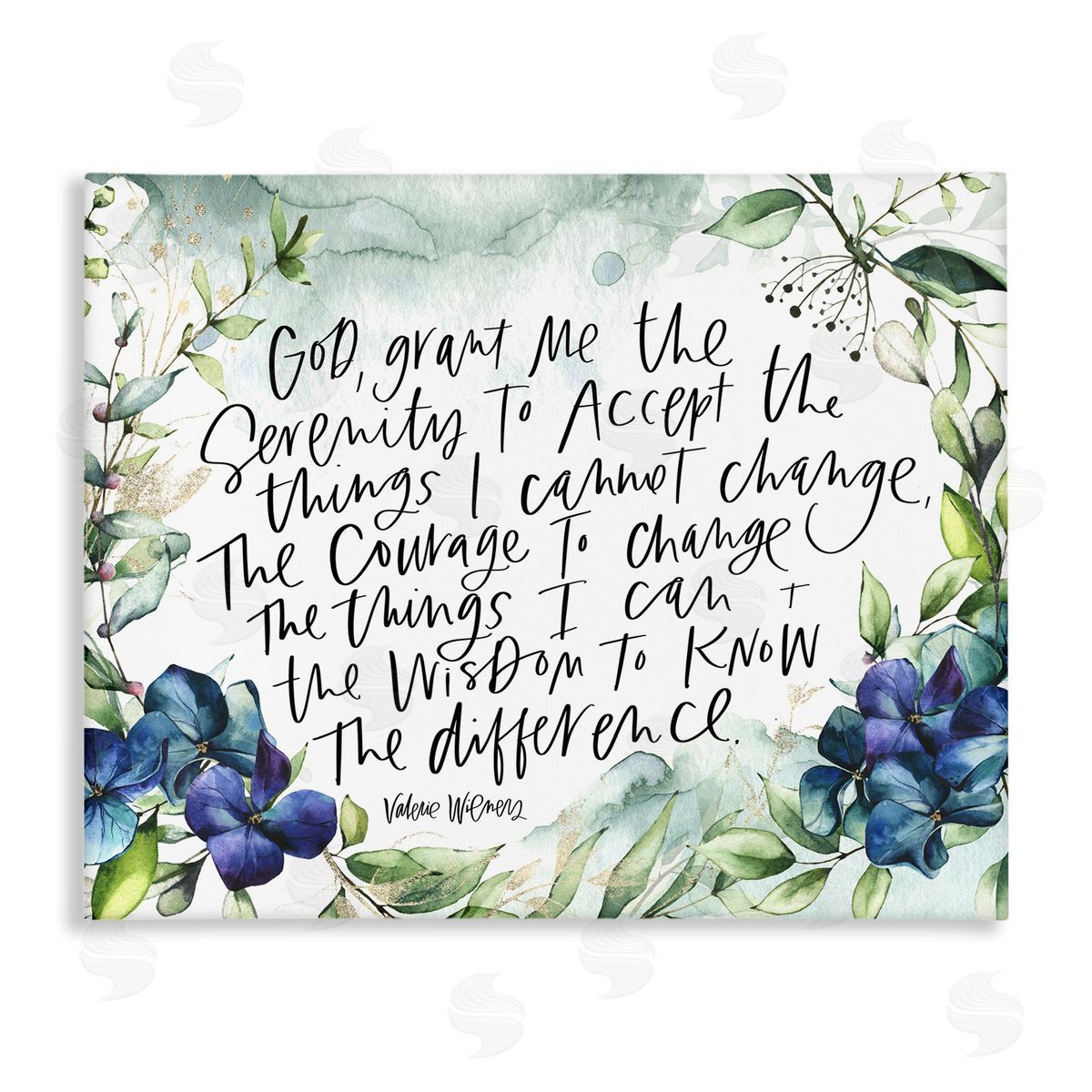 Valerie Wieners Religious Perseverance Quote Floral Watercolor Painting Effect Stretched Canvas Wall Art Print