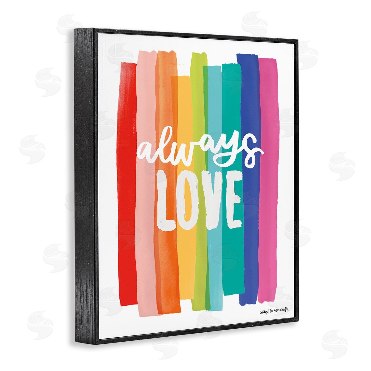 Cecily Moore Always Love Rainbow Striped Brushstrokes Calligraphy Black Framed Giclee Wall Art Print