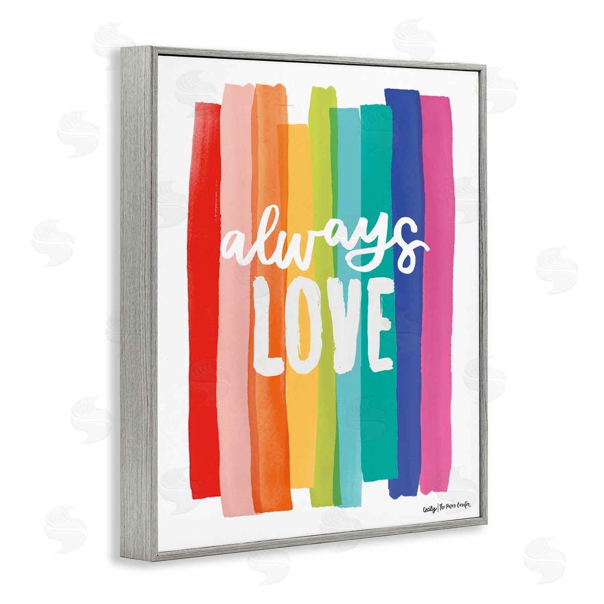 Cecily Moore Always Love Rainbow Striped Brushstrokes Calligraphy Gray Framed Giclee Wall Art Print