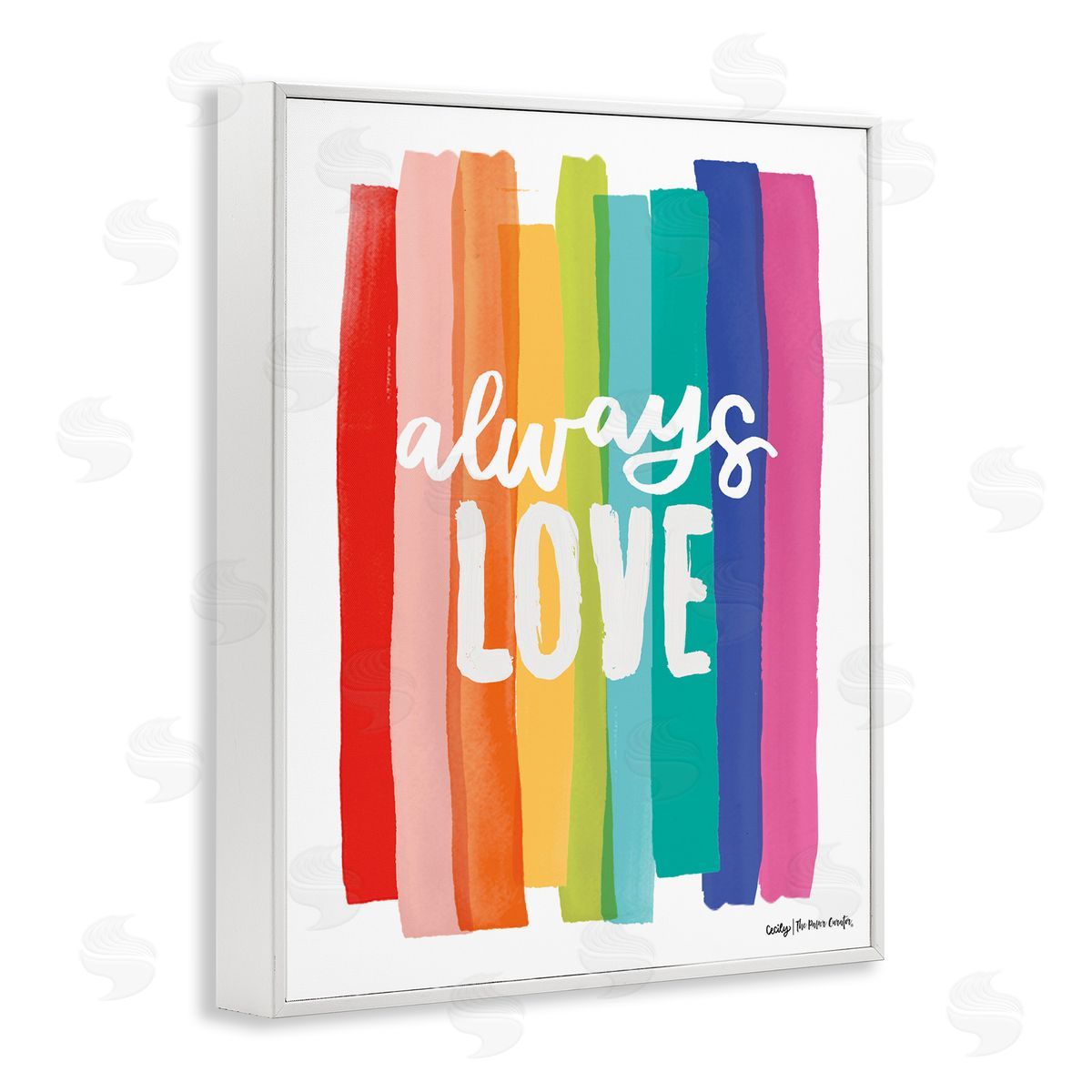 Cecily Moore Always Love Rainbow Striped Brushstrokes Calligraphy White Framed Giclee Wall Art Print