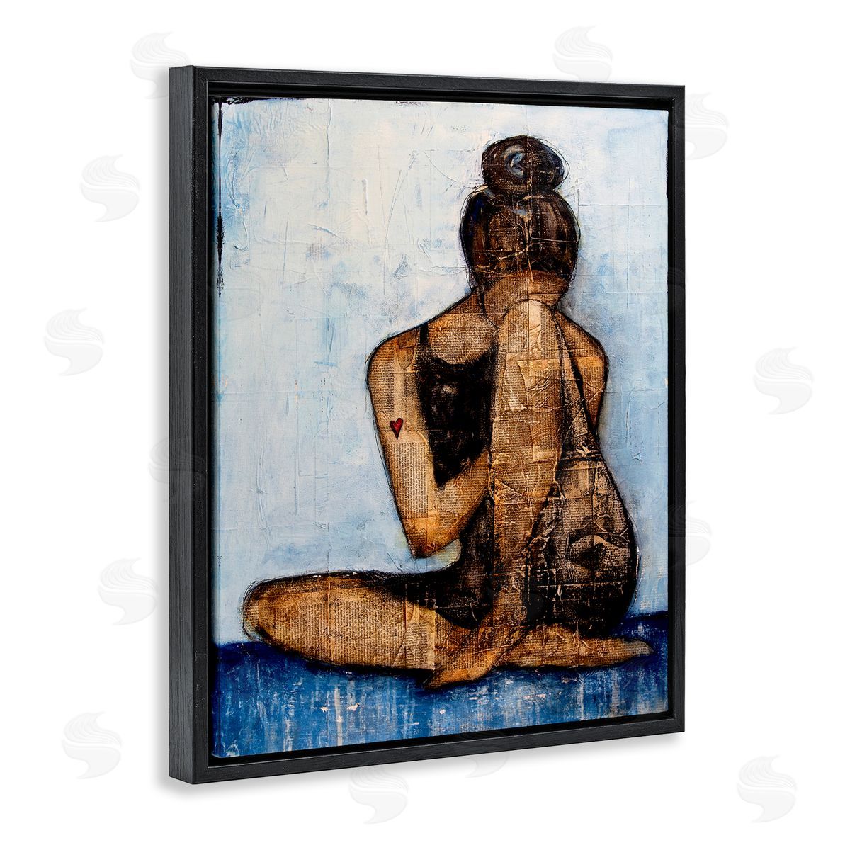 Erin Ashley Emotional Painting Layered Words Girl Heart Black Floating Frame Canvas Wall Art Print