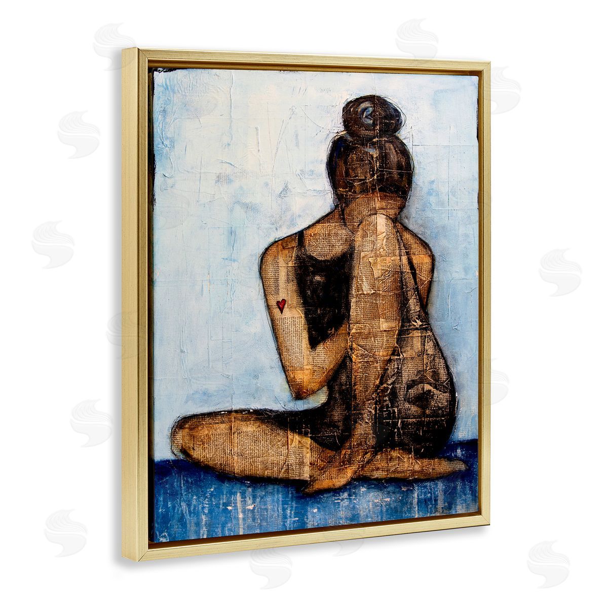 Erin Ashley Emotional Painting Layered Words Girl Heart Gold Floating Frame Canvas Wall Art Print