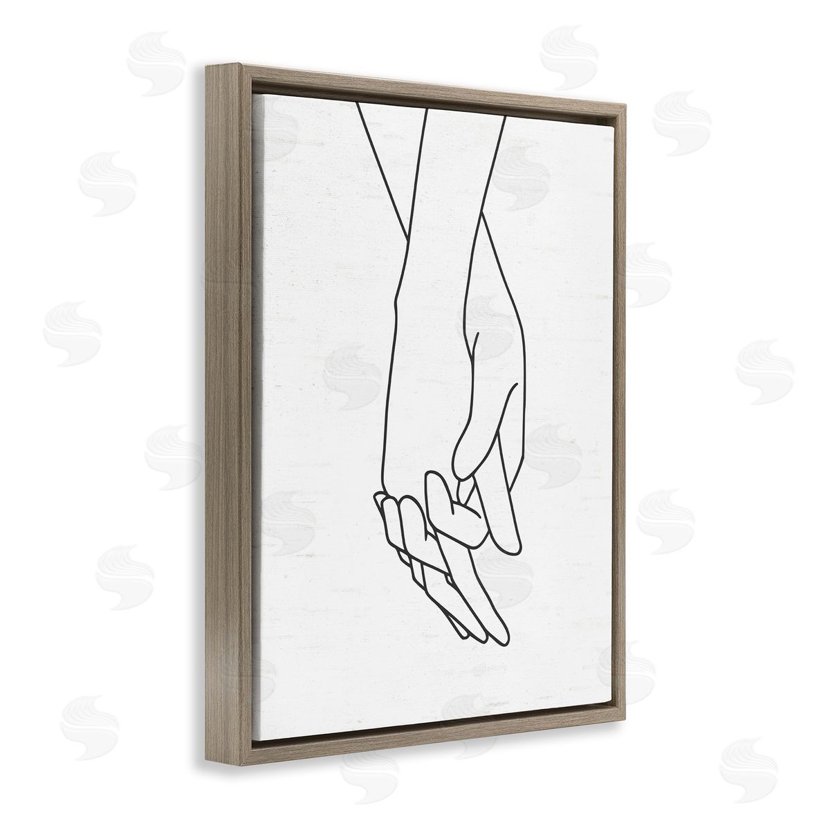 Lettered and Lined Romantic Holding Hands Outline Drawing Loving Couple  Brown Floating Frame Canvas Wall Art Print