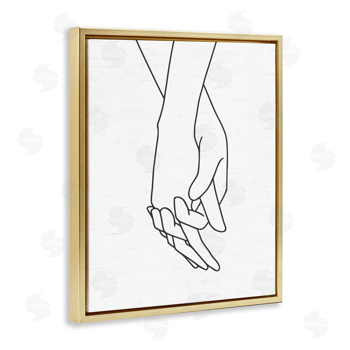 Lettered and Lined Romantic Holding Hands Outline Drawing Loving Couple  Gold Floating Frame Canvas Wall Art Print