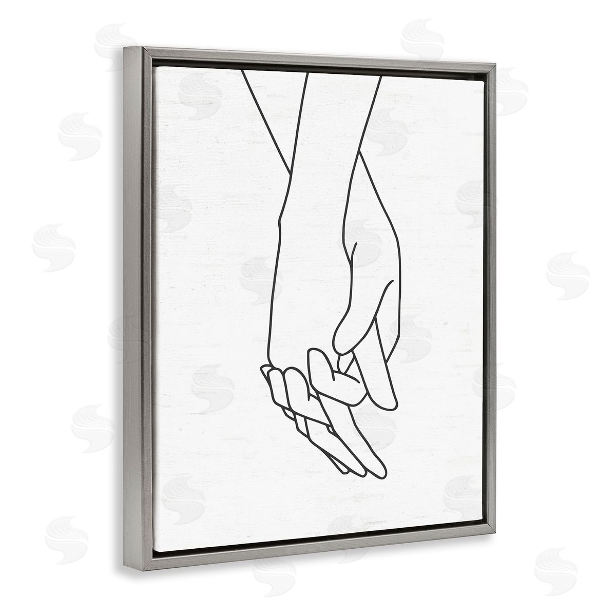 Lettered and Lined Romantic Holding Hands Outline Drawing Loving Couple  Gray Floating Frame Canvas Wall Art Print