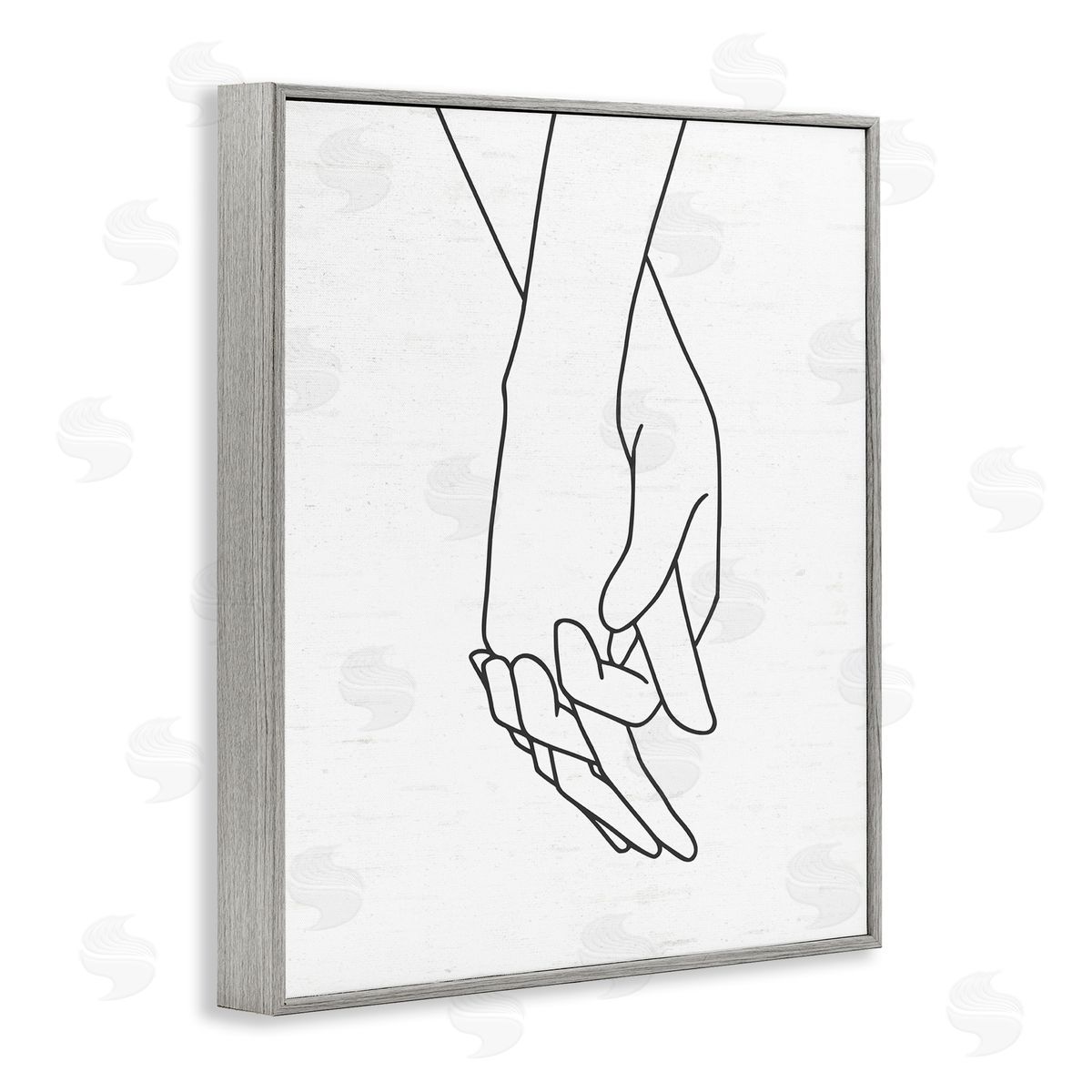 Lettered and Lined Romantic Holding Hands Outline Drawing Loving Couple  Gray Framed Giclee Wall Art Print