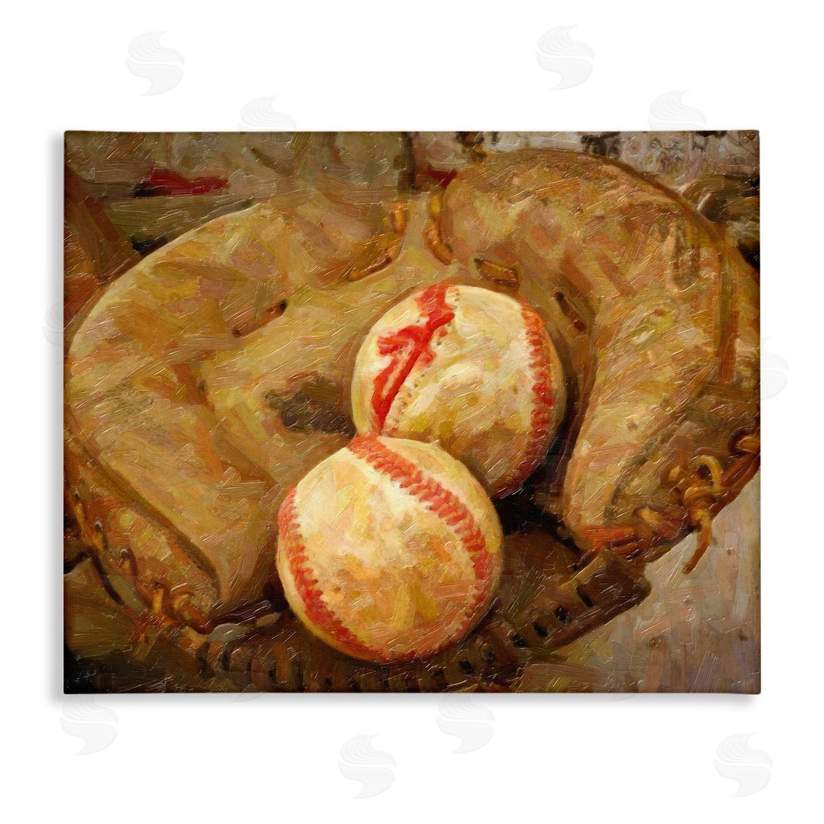Graffitee Studios Detailed Baseball Glove Mitt Holding Sports Balls Stretched Canvas Wall Art Print
