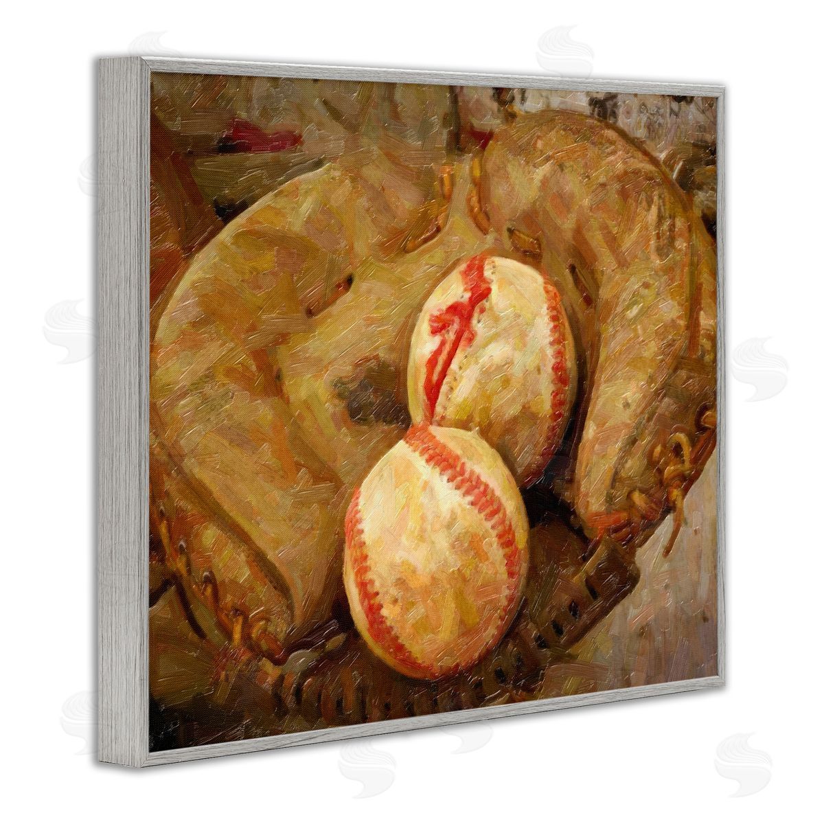 Graffitee Studios Detailed Baseball Glove Mitt Holding Sports Balls Gray Framed Giclee Wall Art Print