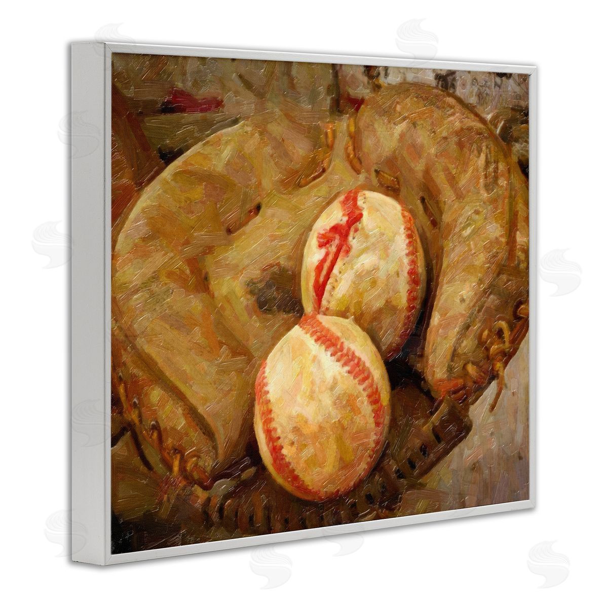 Graffitee Studios Detailed Baseball Glove Mitt Holding Sports Balls White Framed Giclee Wall Art Print