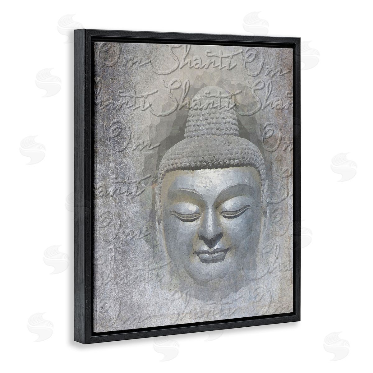 Graffitee Studios Layered Buddha Spiritual Words Script Om Shanti Mantra Black Floating Frame Canvas Wall Art Print