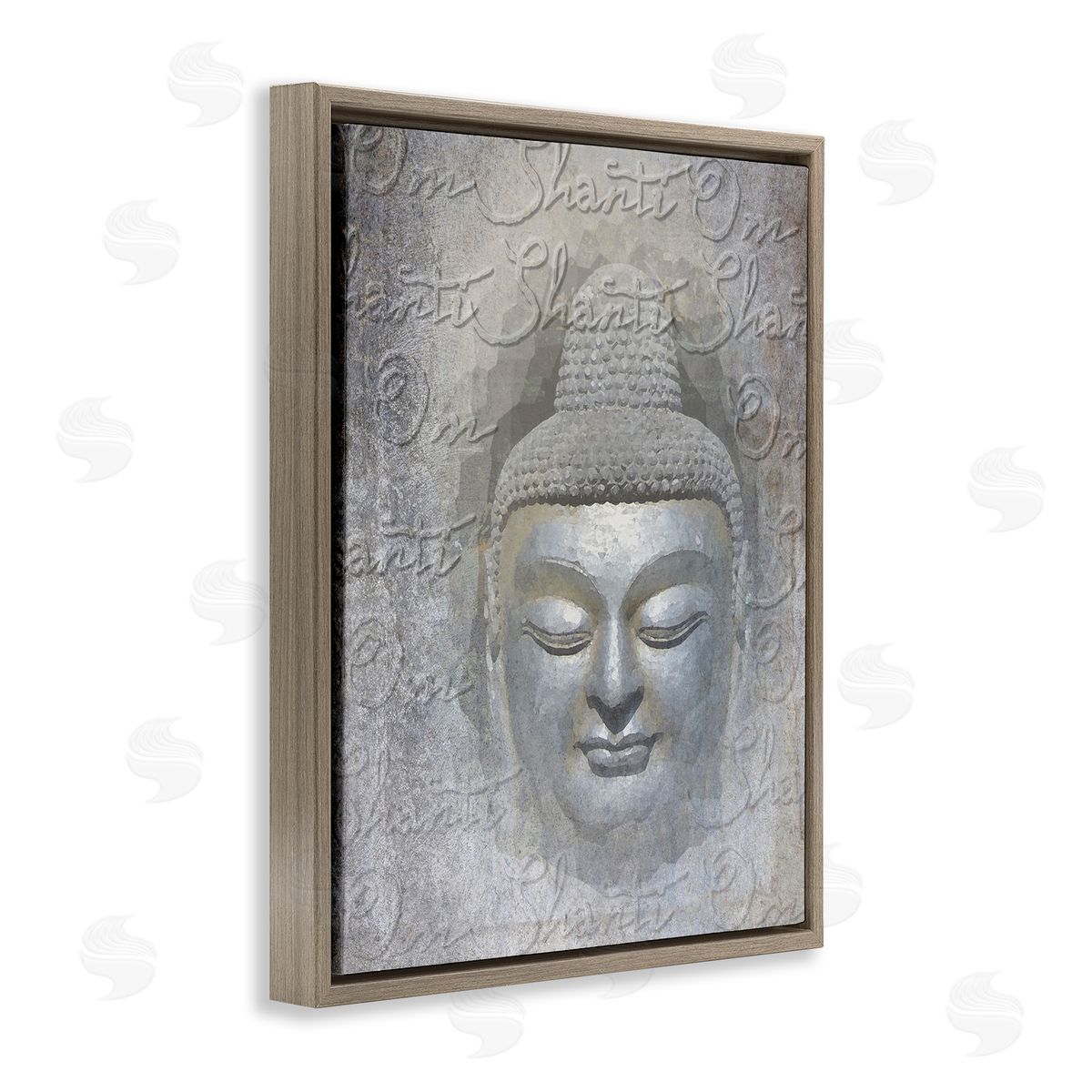Graffitee Studios Layered Buddha Spiritual Words Script Om Shanti Mantra Brown Floating Frame Canvas Wall Art Print