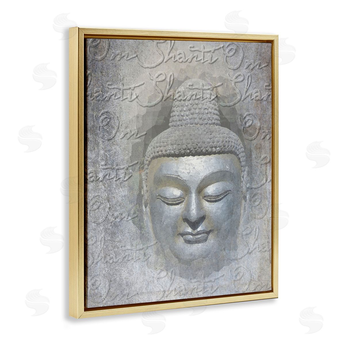 Graffitee Studios Layered Buddha Spiritual Words Script Om Shanti Mantra Gold Floating Frame Canvas Wall Art Print