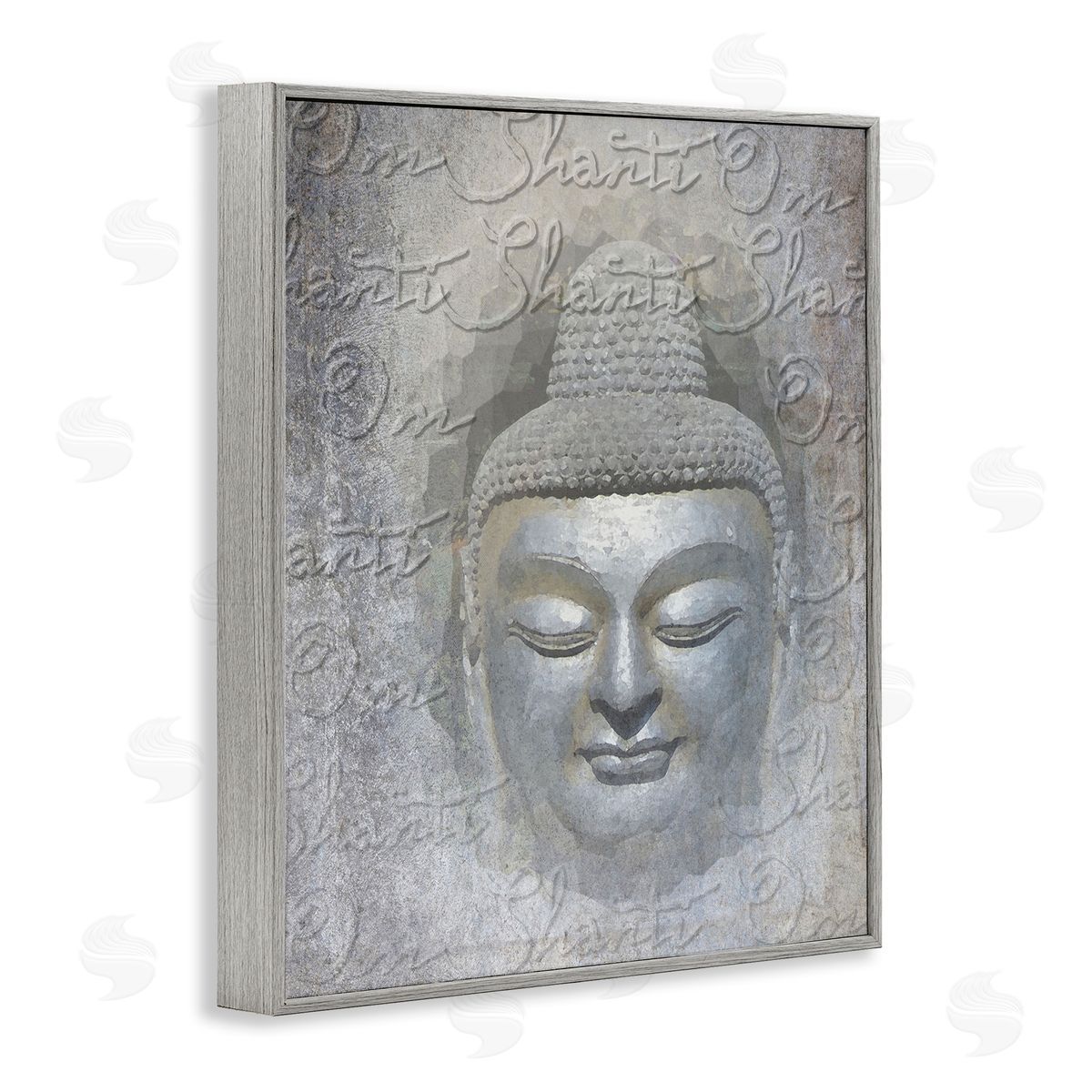 Graffitee Studios Layered Buddha Spiritual Words Script Om Shanti Mantra Gray Framed Giclee Wall Art Print