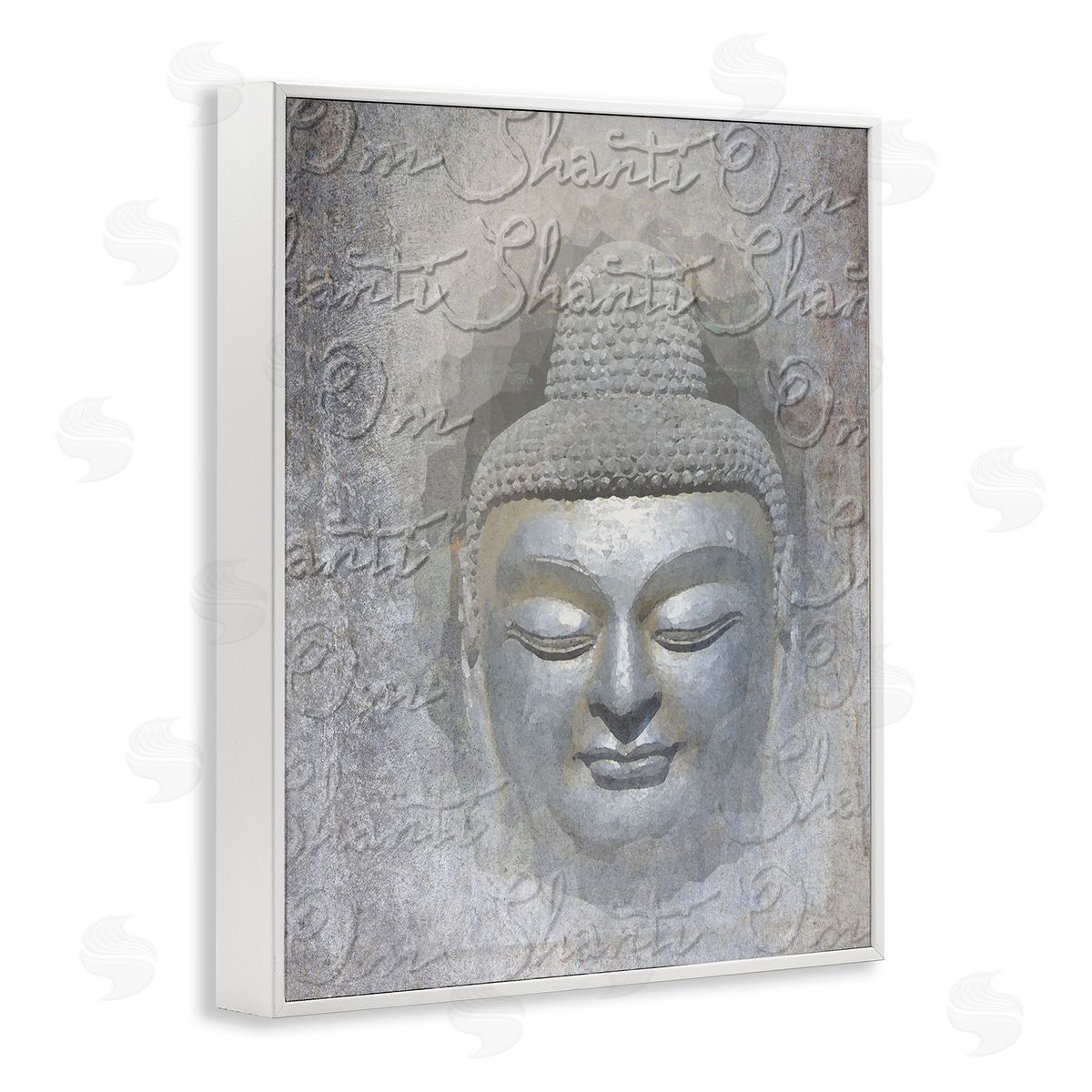 Graffitee Studios Layered Buddha Spiritual Words Script Om Shanti Mantra White Framed Giclee Wall Art Print