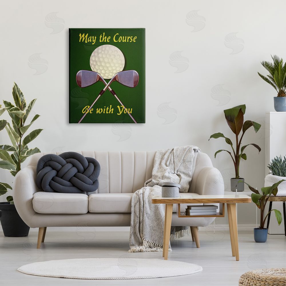 Graffitee Studios May Course Be With You Fun Sports Golf Clubs Canvas Wall Art Print in Room
