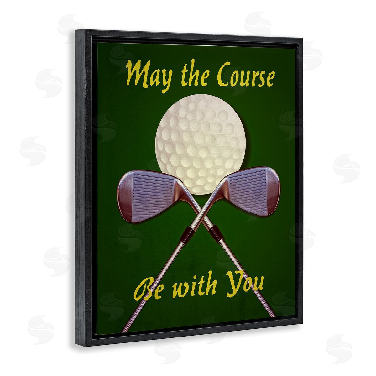 Graffitee Studios May Course Be With You Fun Sports Golf Clubs Black Floating Frame Canvas Wall Art Print