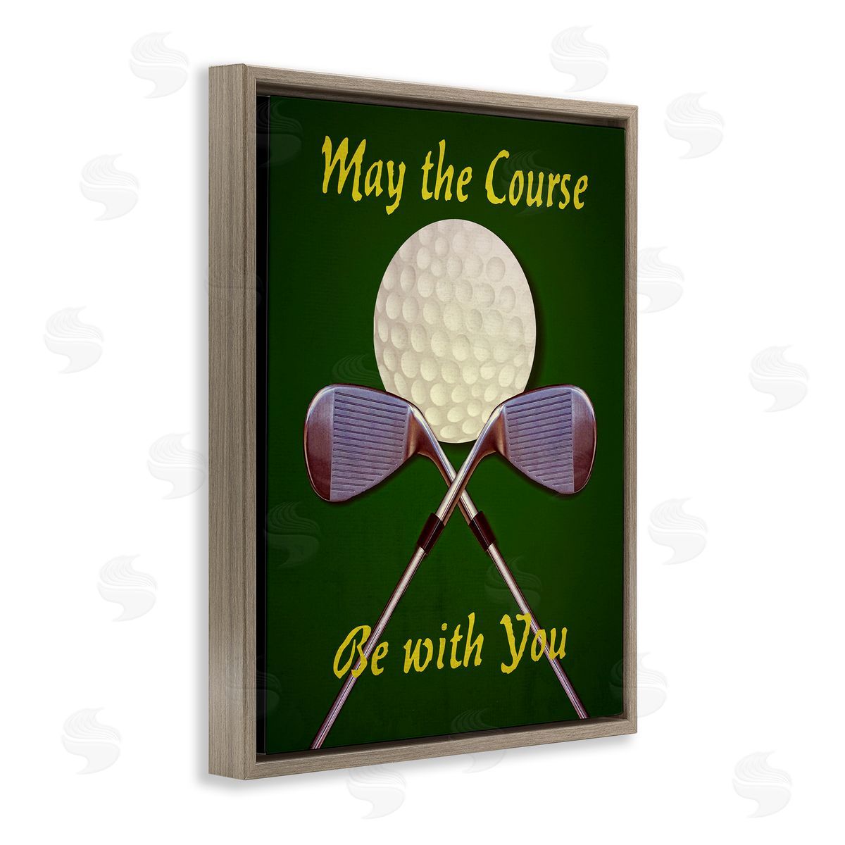 Graffitee Studios May Course Be With You Fun Sports Golf Clubs Brown Floating Frame Canvas Wall Art Print