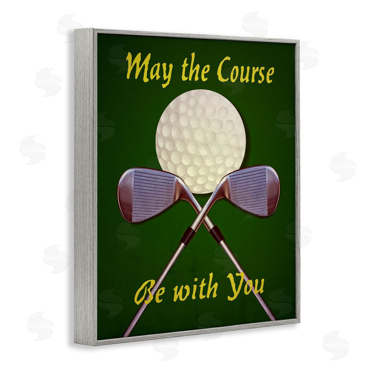 Graffitee Studios May Course Be With You Fun Sports Golf Clubs Gray Framed Giclee Wall Art Print
