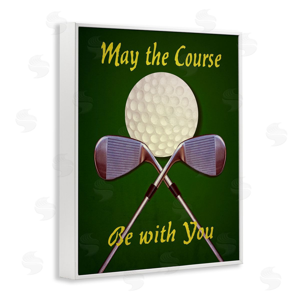 Graffitee Studios May Course Be With You Fun Sports Golf Clubs White Framed Giclee Wall Art Print