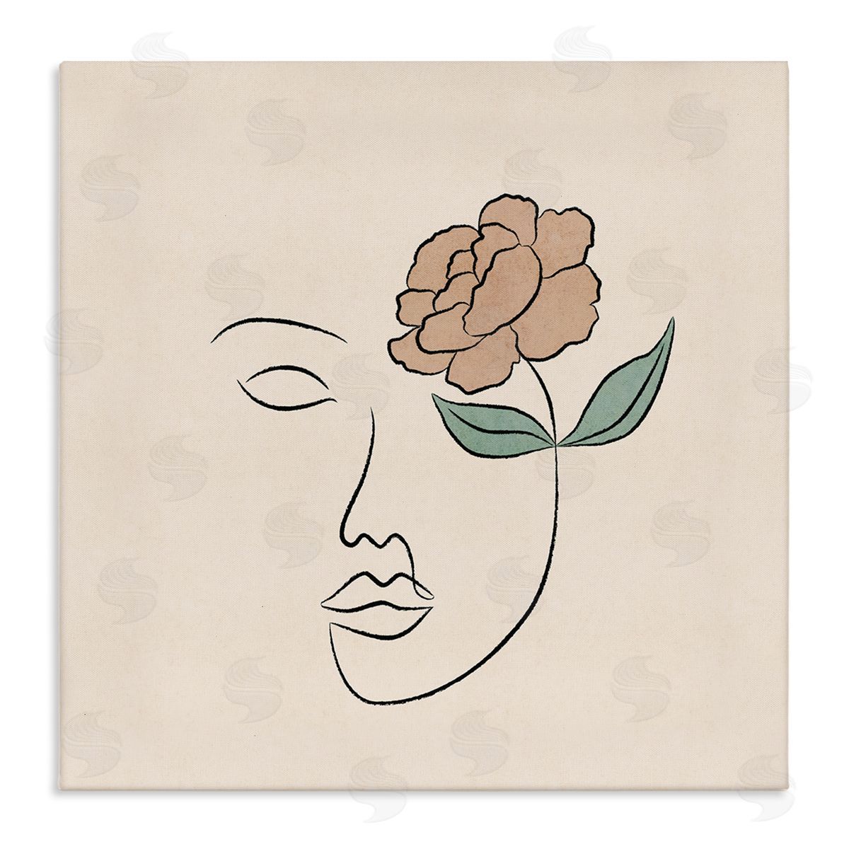 JJ Design House LLC Floral Outline Casual Doodle Abstract Woman Face  Stretched Canvas Wall Art Print