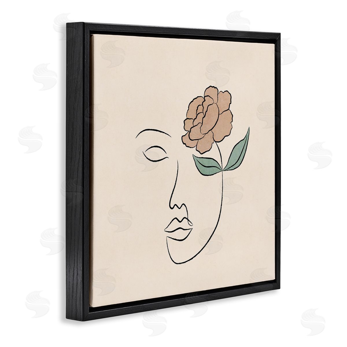 JJ Design House LLC Floral Outline Casual Doodle Abstract Woman Face  Black Floating Frame Canvas Wall Art Print