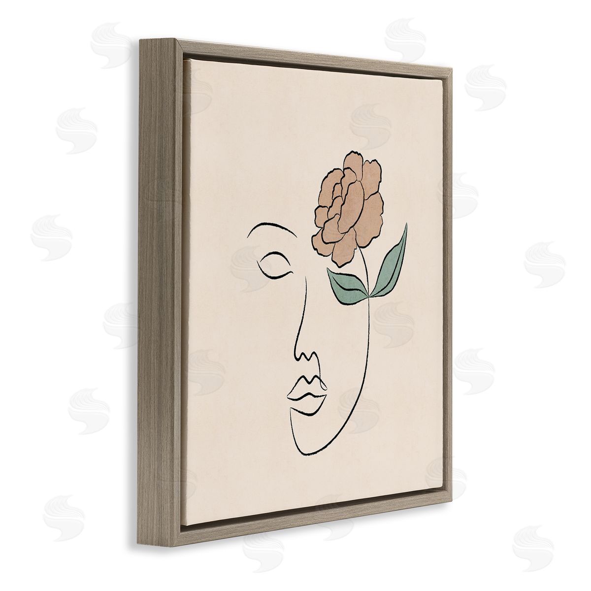 JJ Design House LLC Floral Outline Casual Doodle Abstract Woman Face  Brown Floating Frame Canvas Wall Art Print