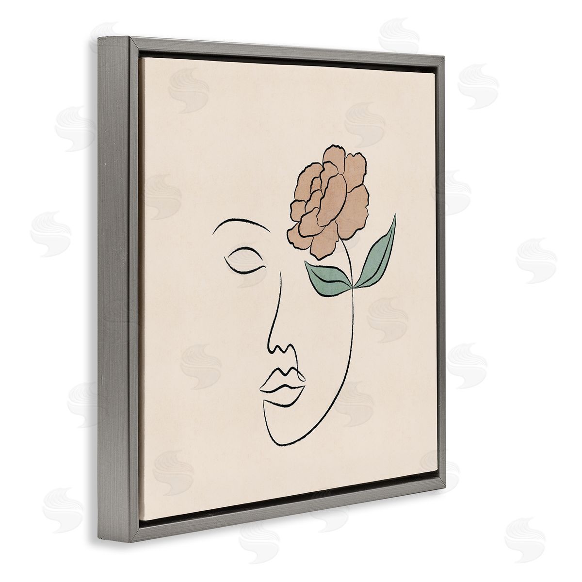 JJ Design House LLC Floral Outline Casual Doodle Abstract Woman Face  Gray Floating Frame Canvas Wall Art Print