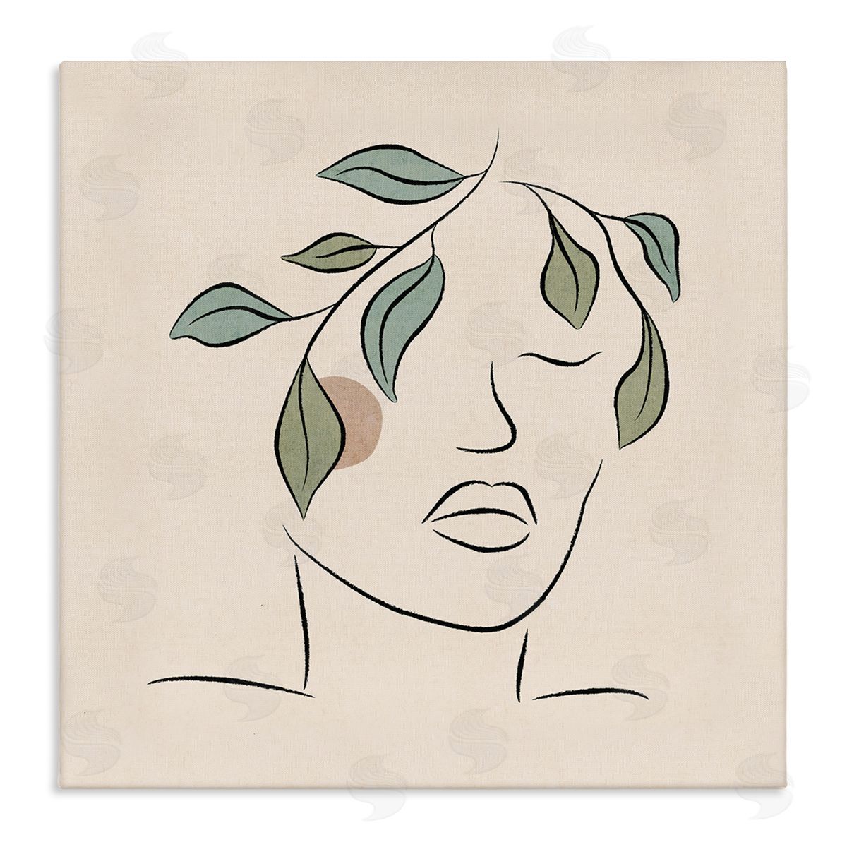 JJ Design House LLC Blushing Woman Face Botanical Outline Doodle Drawing Stretched Canvas Wall Art Print