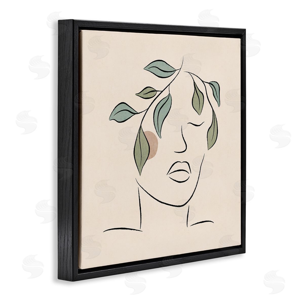 JJ Design House LLC Blushing Woman Face Botanical Outline Doodle Drawing Black Floating Frame Canvas Wall Art Print