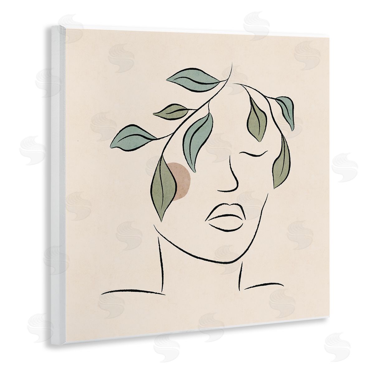 JJ Design House LLC Blushing Woman Face Botanical Outline Doodle Drawing Wooden Wall Plaque Art Print