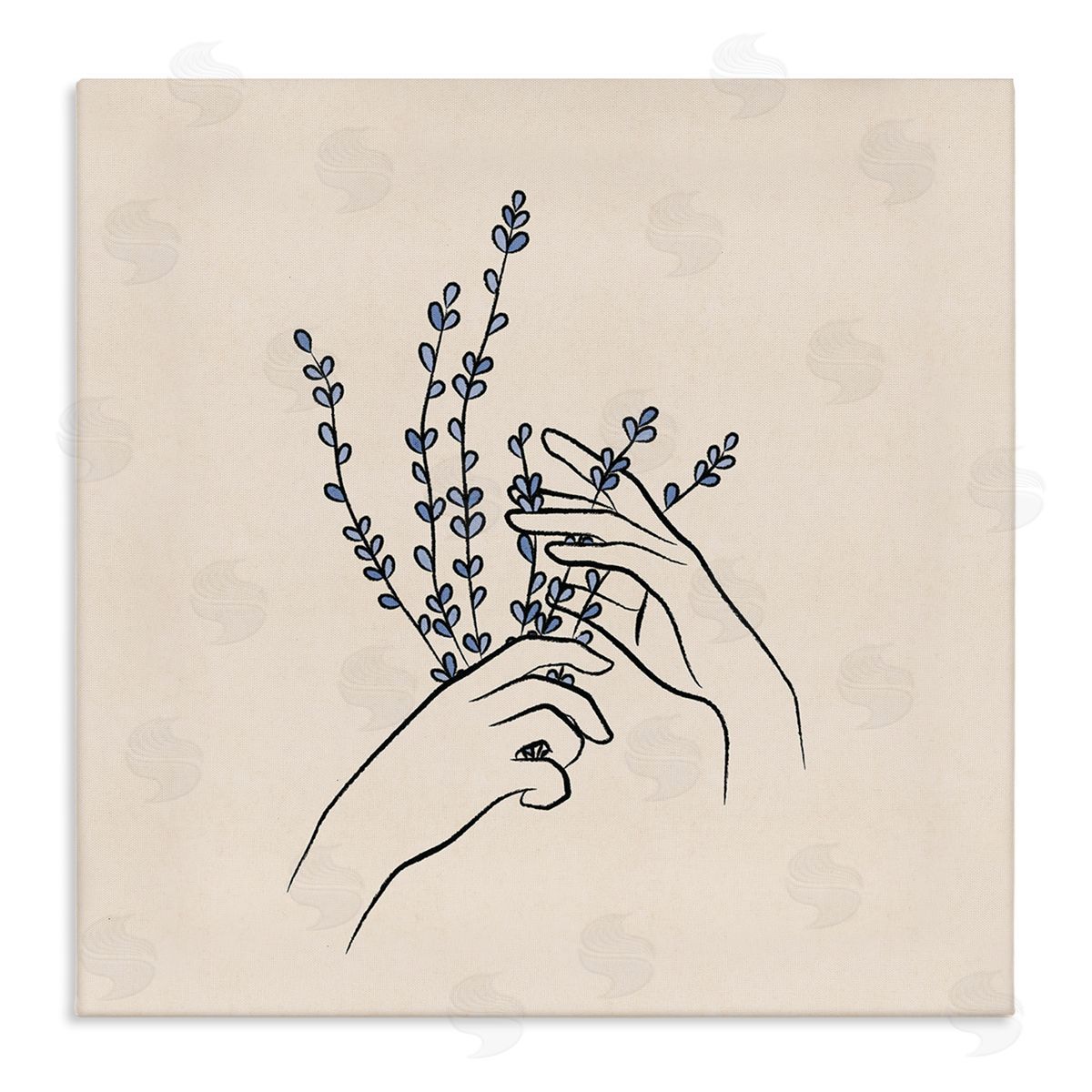 JJ Design House LLC Hands Holding Lavender Sprigs Botanical Line Doodle Stretched Canvas Wall Art Print