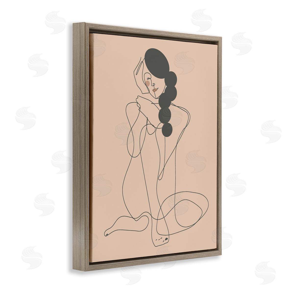 Kendra Shedenhelm Abstract Woman Sitting Scribble Drawing Smiling Outline Brown Floating Frame Canvas Wall Art Print