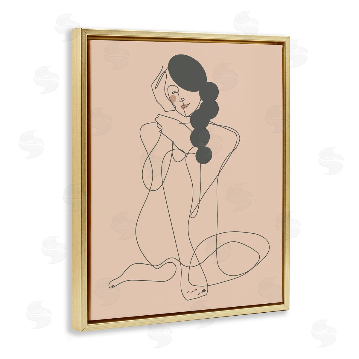 Kendra Shedenhelm Abstract Woman Sitting Scribble Drawing Smiling Outline Gold Floating Frame Canvas Wall Art Print