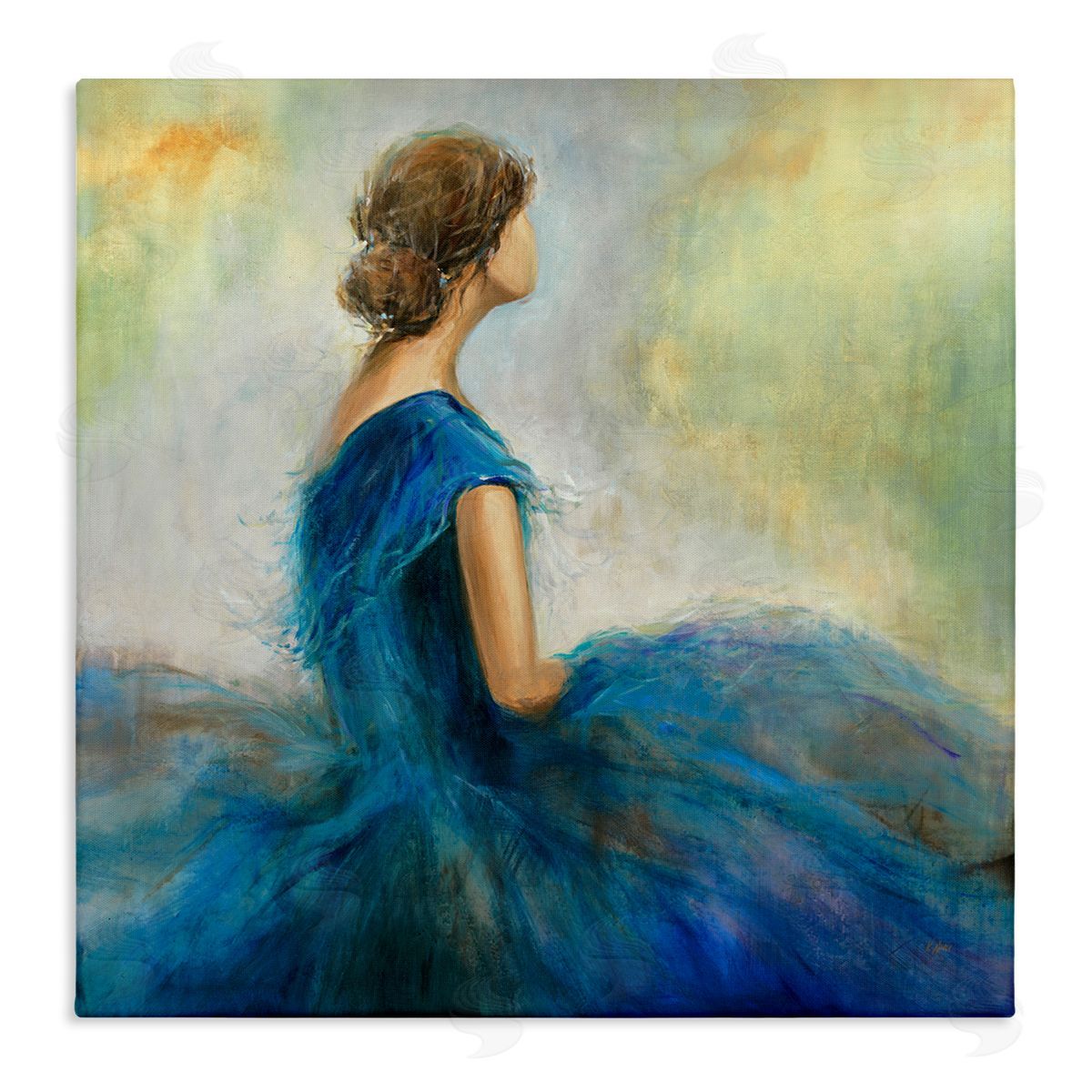 K. Nari Woman Billowing Blue Dress Classic Figure Painting  Stretched Canvas Wall Art Print