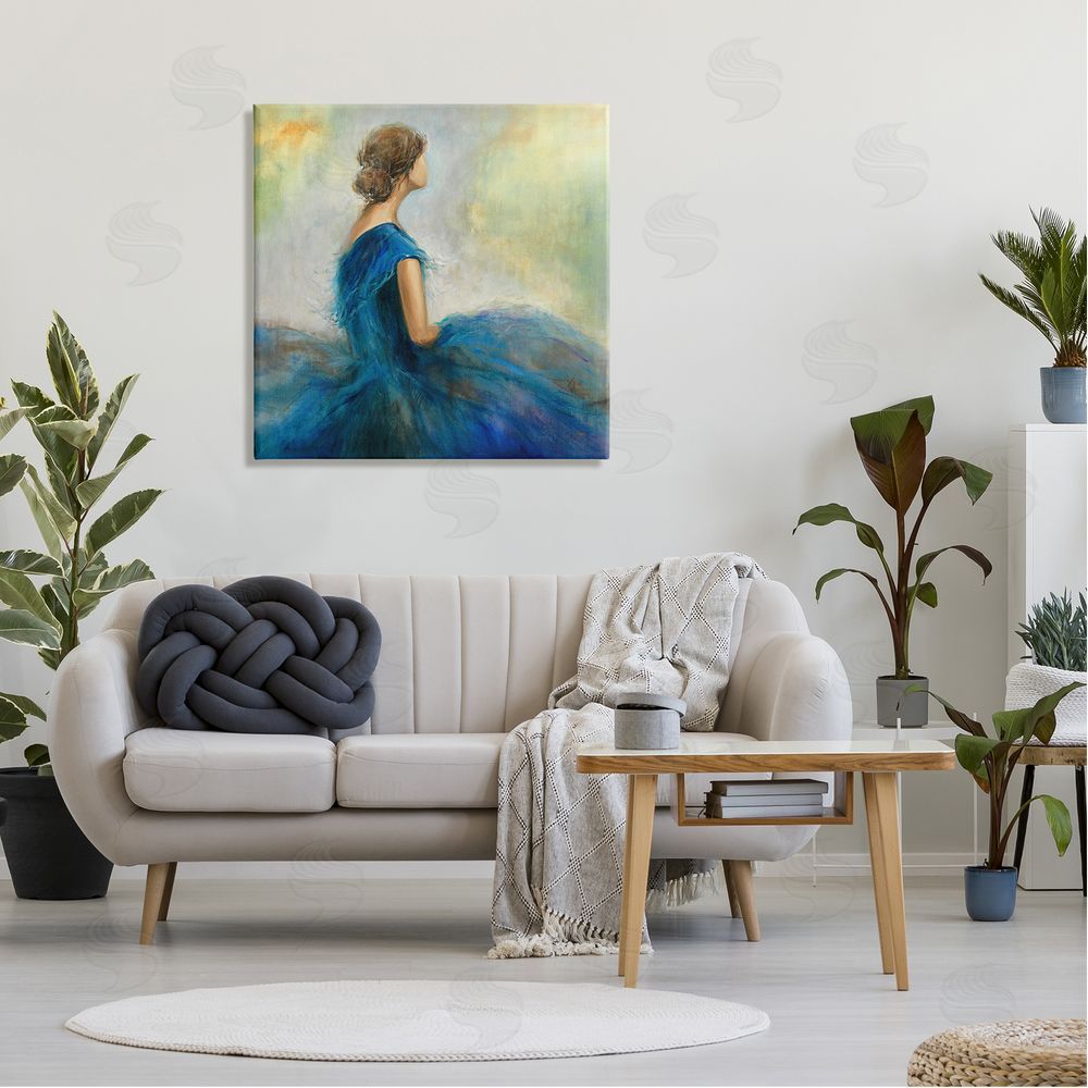 K. Nari Woman Billowing Blue Dress Classic Figure Painting  Canvas Wall Art in Room