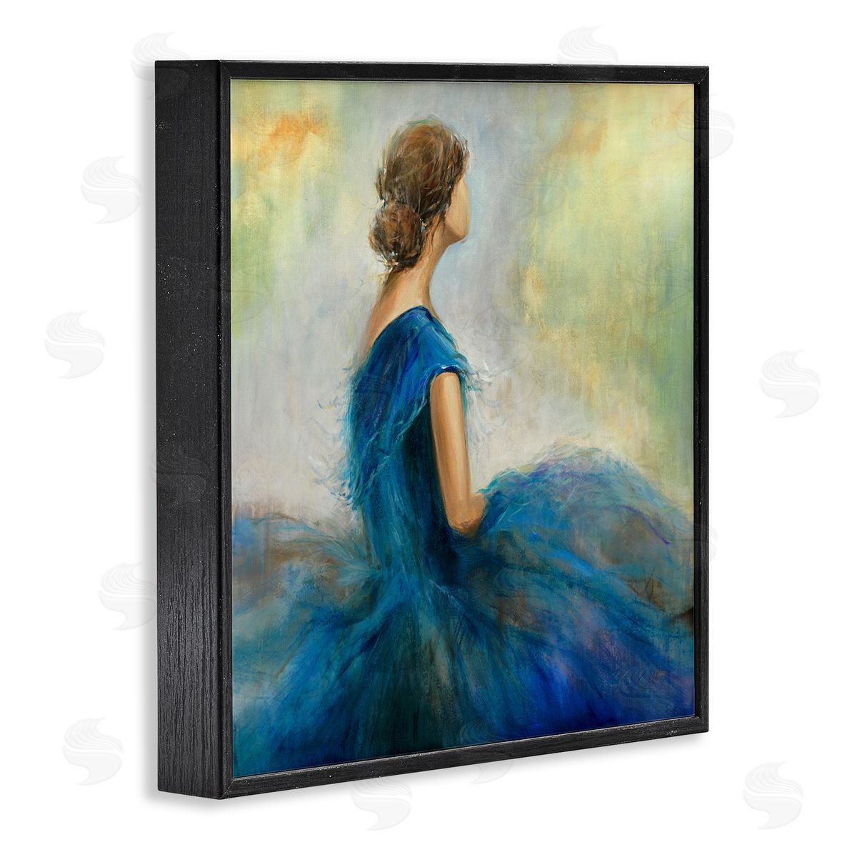 K. Nari Woman Billowing Blue Dress Classic Figure Painting  Black Framed Glicee Wall Art Print