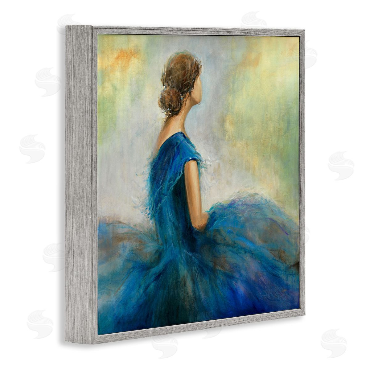 K. Nari Woman Billowing Blue Dress Classic Figure Painting  Gray Framed Glicee Wall Art Print