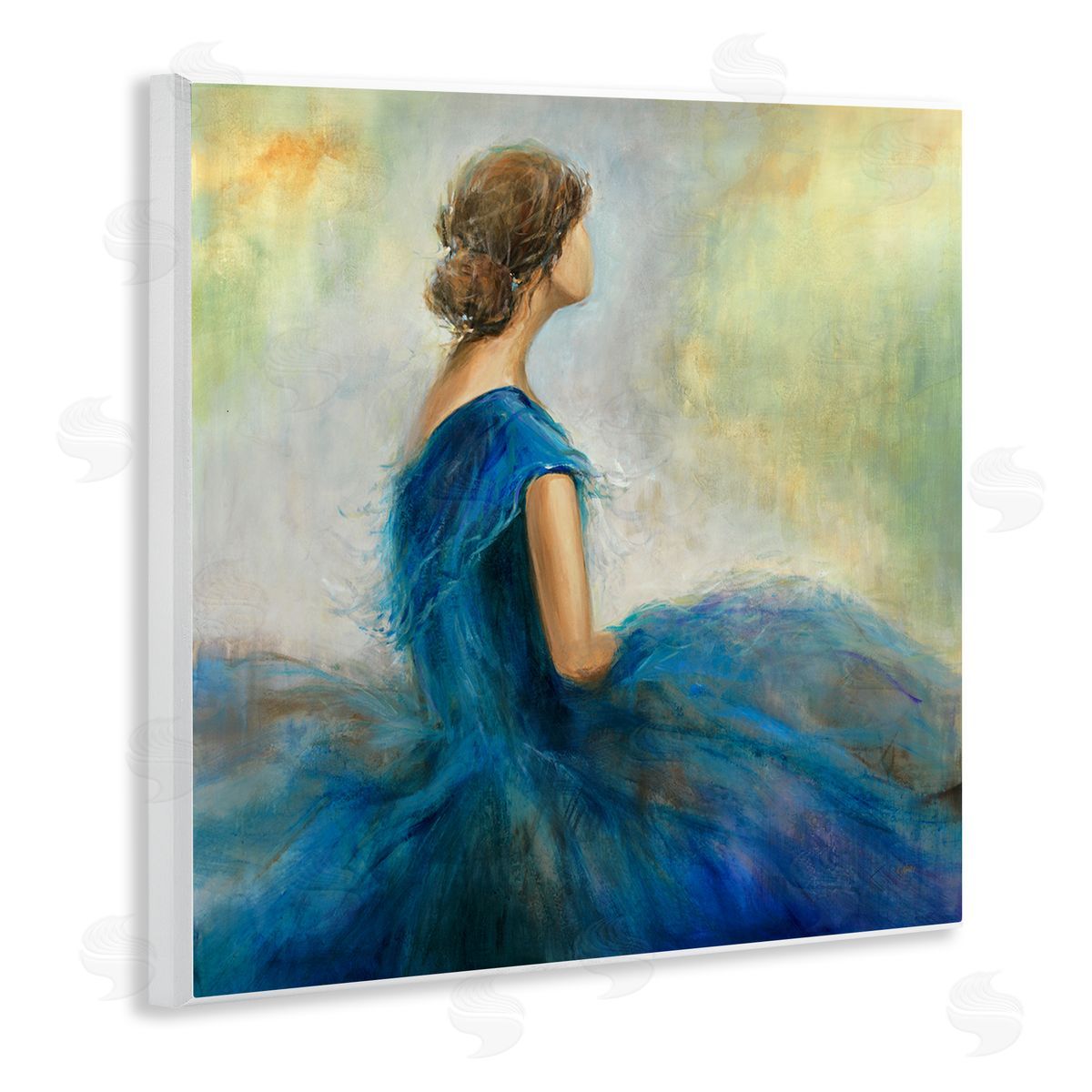 K. Nari Woman Billowing Blue Dress Classic Figure Painting  Wooden Wall Plaque Art Print