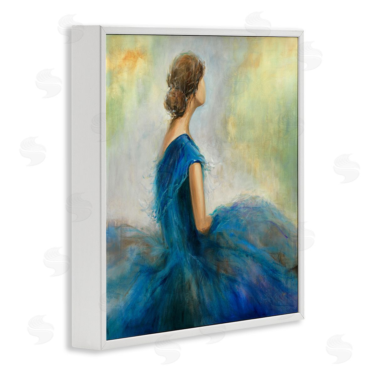 K. Nari Woman Billowing Blue Dress Classic Figure Painting  White Framed Glicee Wall Art Print